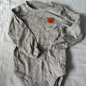 Carter's Gray Long Sleeve Bodysuit with Brown Bear Applique